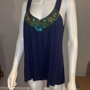 Boston Proper Embellished Blue Sleeveless Tank
